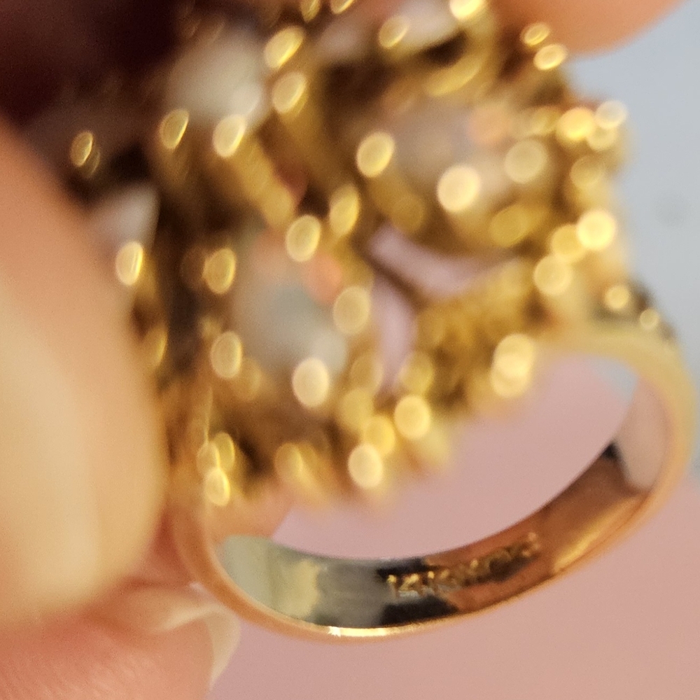 14k Vintage Estate Gold Opal Cluster Ring - Picture 3 of 9